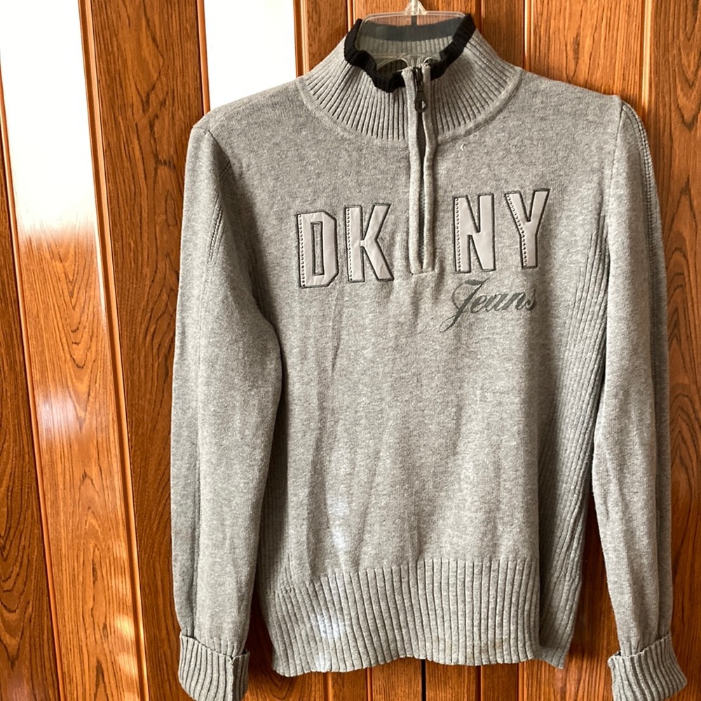 DKNYJeans Women’s Half-Zipped Mock-Neck Size L Cotton Sweater Long Sleeve